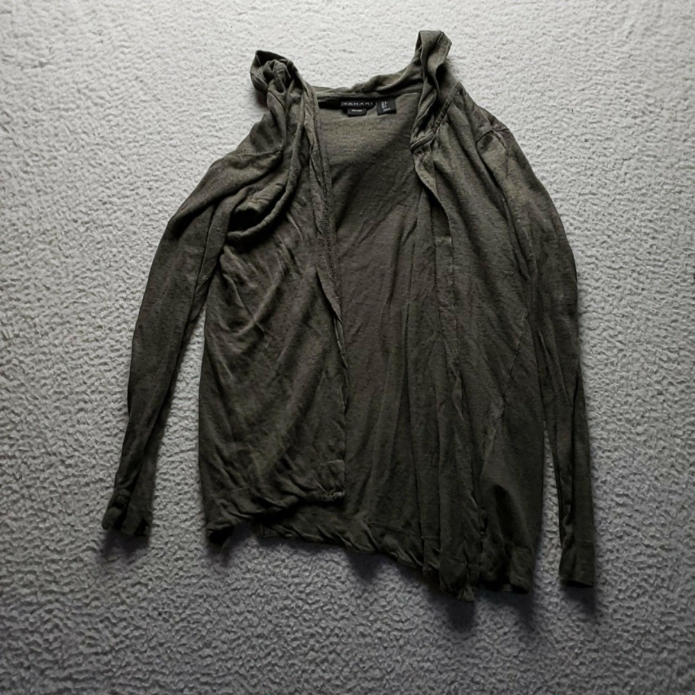 Tahari Cardigan Sweater Womens Small Green Hooded Open Front Linen Knit